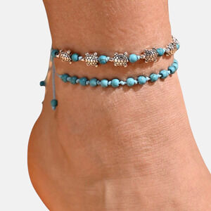 2Pcs Knotted Boho Turtle Anklet